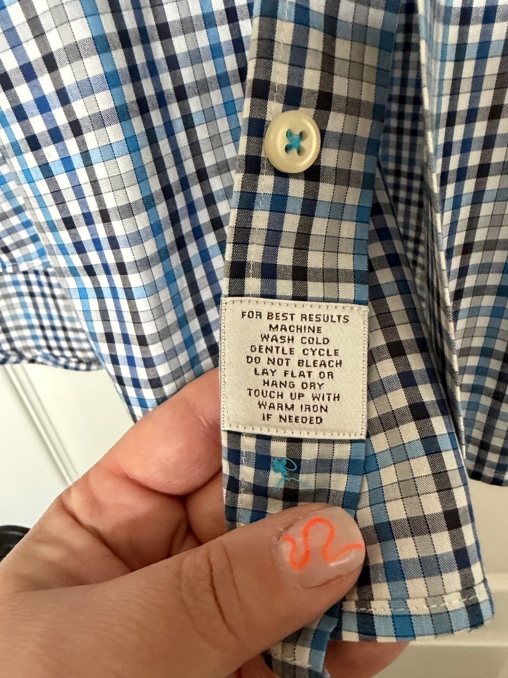 Peter Millar Men’s 100% Cotton Check Dress Shirt Blue White Size L - Picture 2 of 7